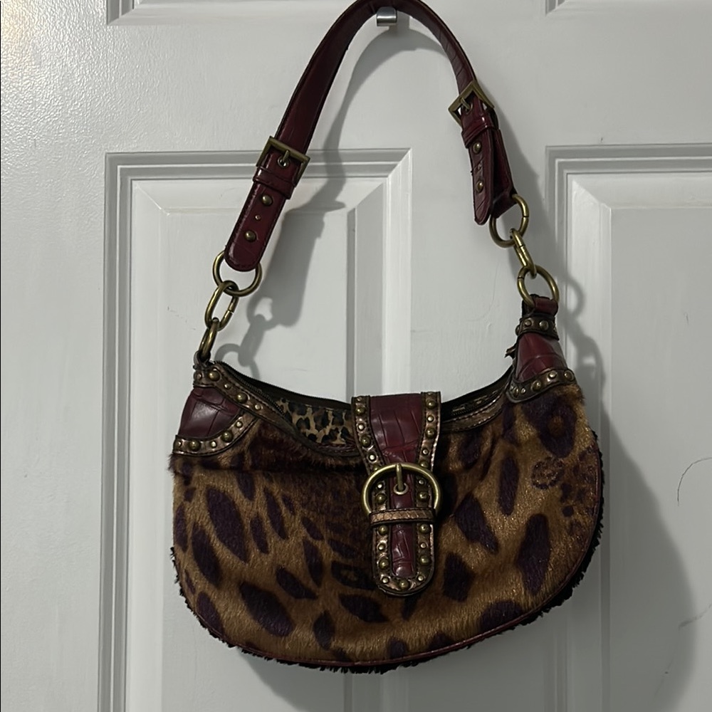 Leopard Print Leather Shoulder Bag